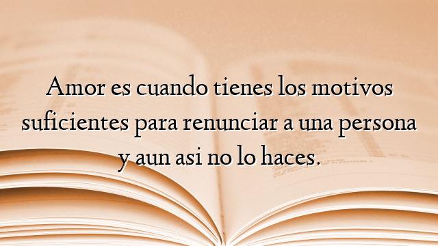 Amor es cuando tienes los motivos suficientes para renunciar a una persona y aun asi no lo haces.
