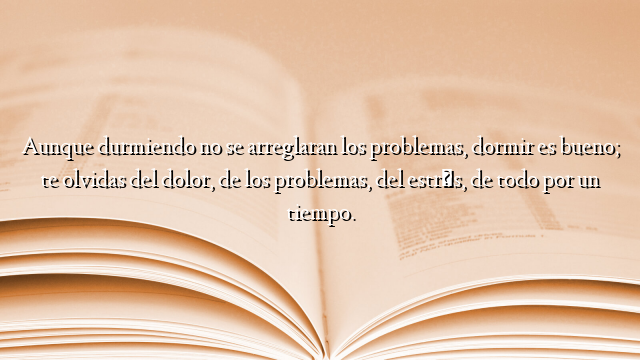 Aunque durmiendo no se arreglaran los problemas, dormir es bueno; te olvidas del dolor, de los problemas, del estrés, de todo por un tiempo.