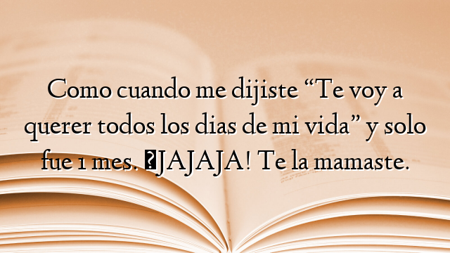 Como cuando me dijiste “Te voy a querer todos los dias de mi vida” y solo fue 1 mes. ¡JAJAJA! Te la mamaste.