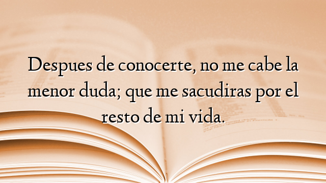 Despues de conocerte, no me cabe la menor duda; que me sacudiras por el resto de mi vida.