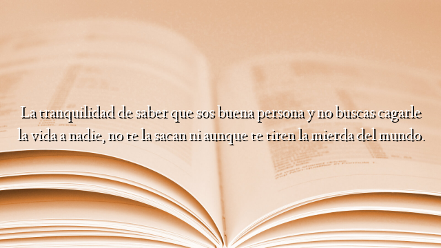 La tranquilidad de saber que sos buena persona y no buscas cagarle la vida a nadie, no te la sacan ni aunque te tiren la mierda del mundo.