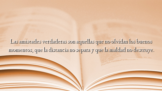 Las amistades verdaderas son aquellas que no olvidan los buenos momentos, que la distancia no separa y que la maldad no destruye.