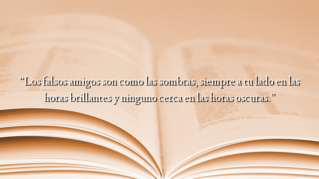 “Los falsos amigos son como las sombras, siempre a tu lado en las horas brillantes y ninguno cerca en las horas oscuras.”