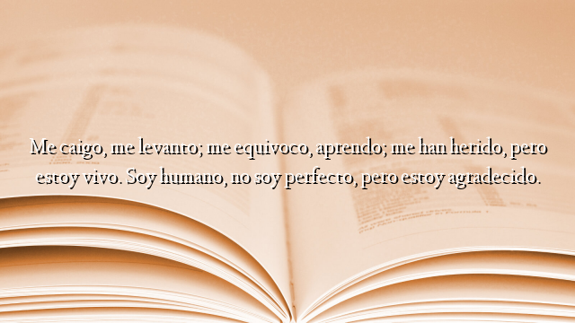 Me caigo, me levanto; me equivoco, aprendo; me han herido, pero estoy vivo. Soy humano, no soy perfecto, pero estoy agradecido.