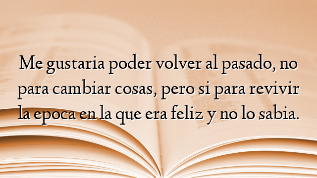 Me gustaria poder volver al pasado, no para cambiar cosas, pero si para revivir la epoca en la que era feliz y no lo sabia.