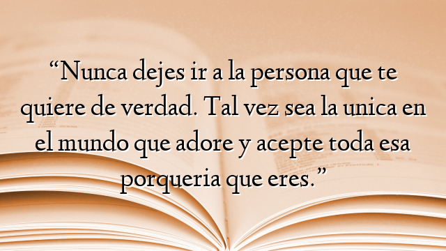 “Nunca dejes ir a la persona que te quiere de verdad. Tal vez sea la unica en el mundo que adore y acepte toda esa porqueria que eres.”