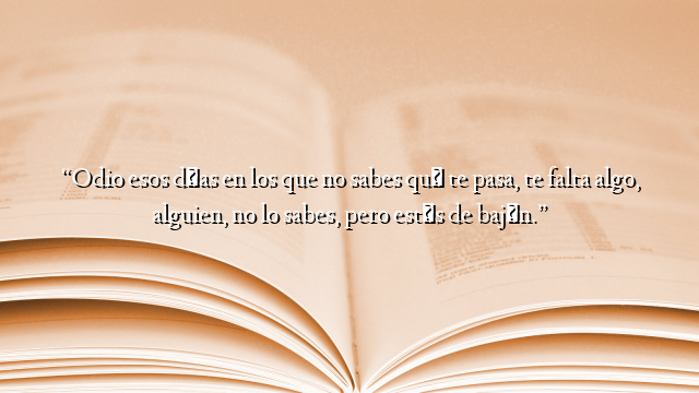 “Odio esos días en los que no sabes qué te pasa, te falta algo, alguien, no lo sabes, pero estás de bajón.”