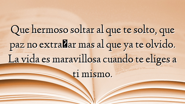 Que hermoso soltar al que te solto, que paz no extrañar mas al que ya te olvido. La vida es maravillosa cuando te eliges a ti mismo.