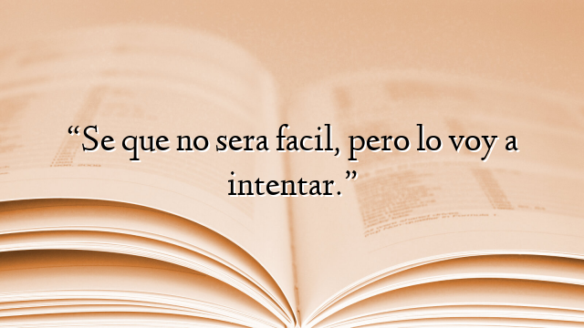 “Se que no sera facil, pero lo voy a intentar.”