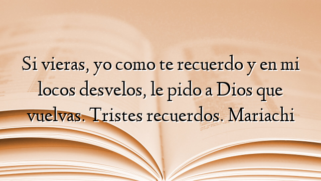 Si vieras, yo como te recuerdo y en mi locos desvelos, le pido a Dios que vuelvas. Tristes recuerdos. Mariachi