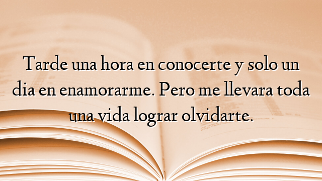 Tarde una hora en conocerte y solo un dia en enamorarme. Pero me llevara toda una vida lograr olvidarte.