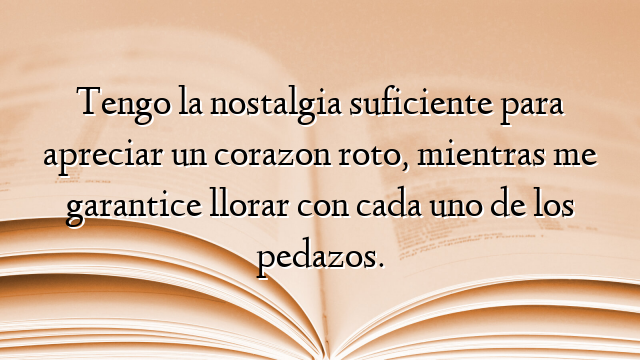 Tengo la nostalgia suficiente para apreciar un corazon roto, mientras me garantice llorar con cada uno de los pedazos.