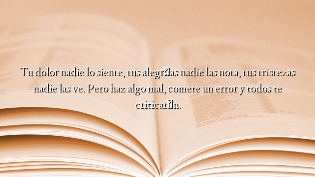 Tu dolor nadie lo siente, tus alegrías nadie las nota, tus tristezas nadie las ve. Pero haz algo mal, comete un error y todos te criticarán.