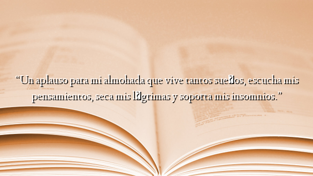 “Un aplauso para mi almohada que vive tantos sueños, escucha mis pensamientos, seca mis lágrimas y soporta mis insomnios.”