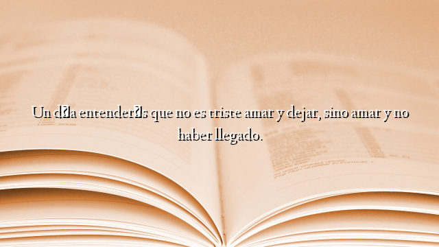 Un día entenderás que no es triste amar y dejar, sino amar y no haber llegado.